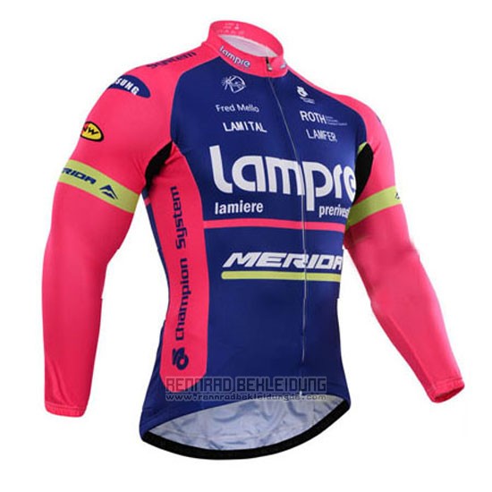 2015 Fahrradbekleidung Lampre Merida Rosa und Blau Trikot Langarm und Tragerhose